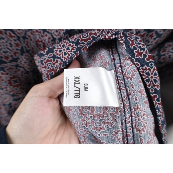 Express Mens Size 2XL XXL Slim Geometric Tapestry Collared Button Shirt Cotton - Picture 7 of 11